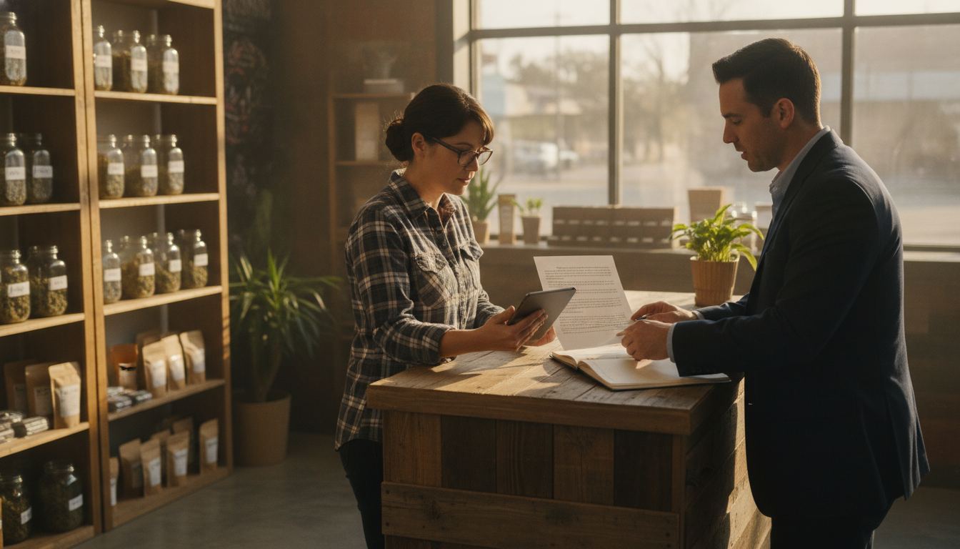 Business owner comparing written payment processing terms