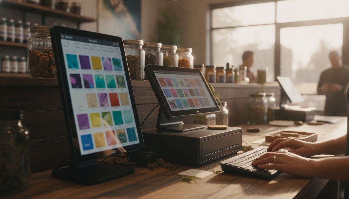 Checkout terminal and inventory screen at a restricted retail counter
