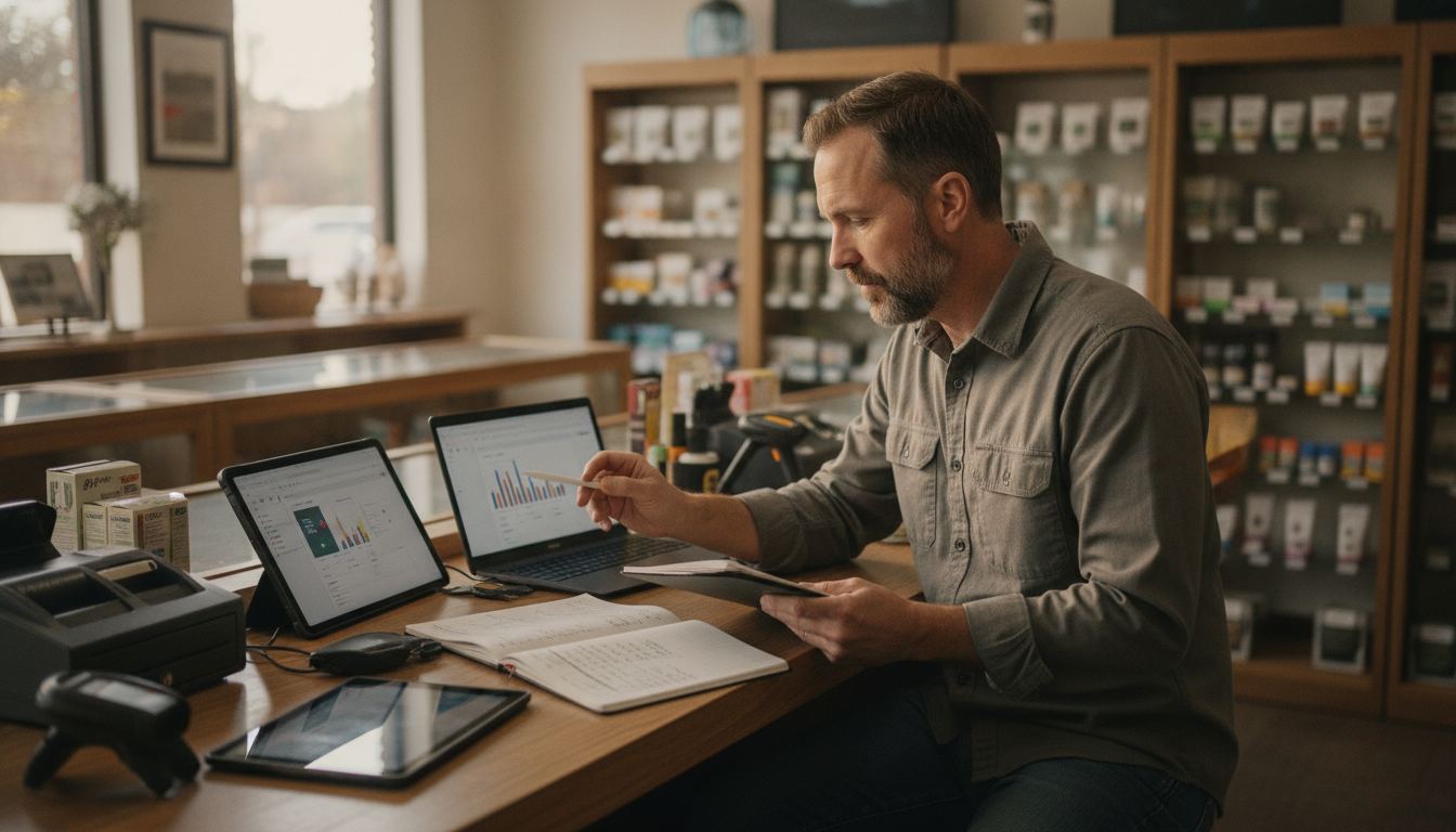 A store owner comparing point-of-sale hardware and software costs