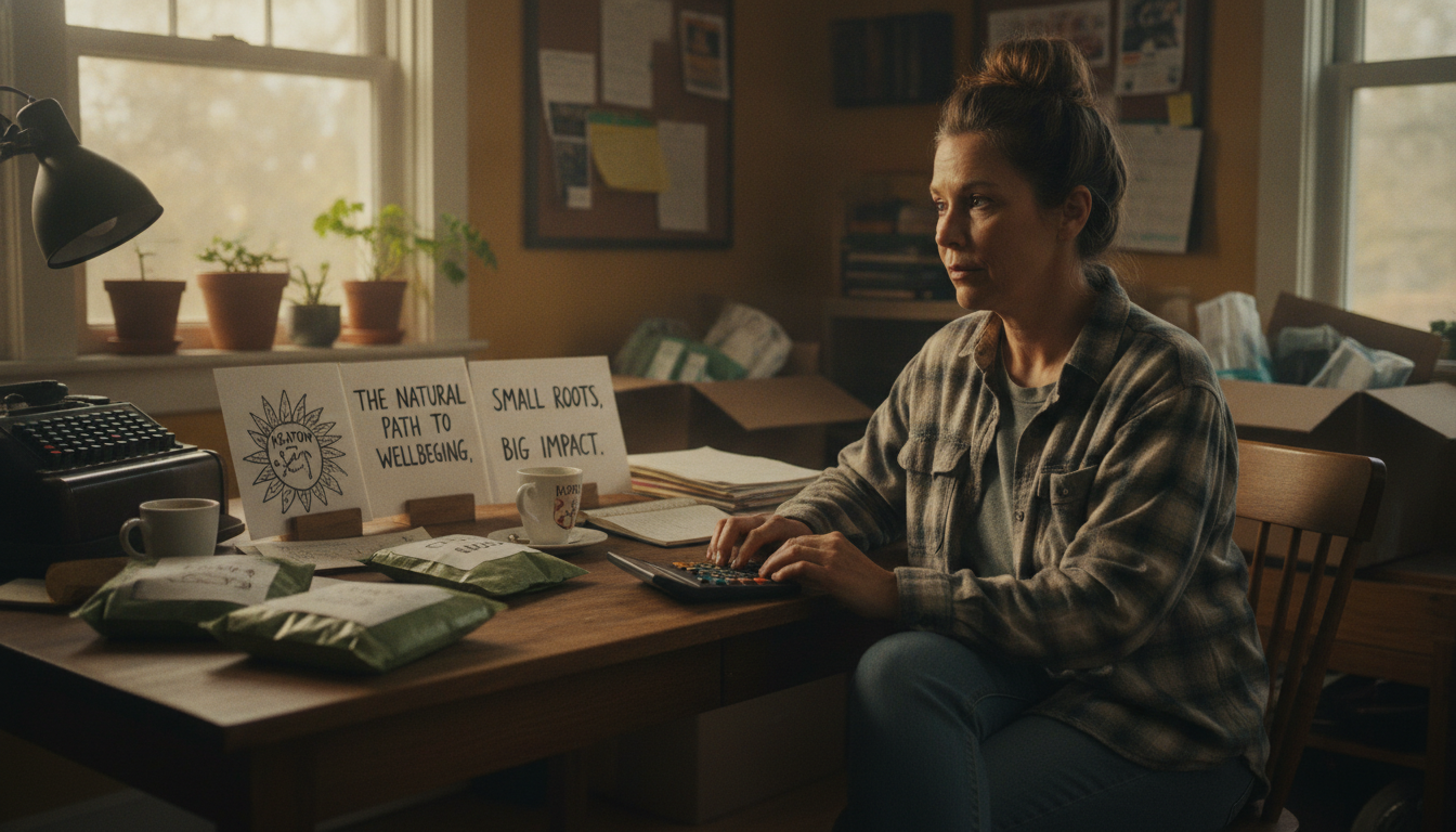 A kratom shop owner at a kitchen table with two quotes and a calculator